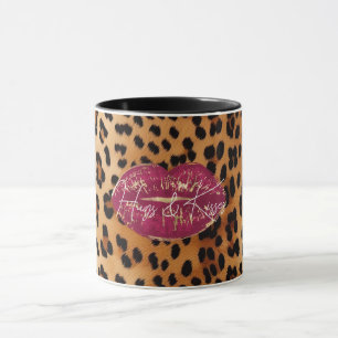 Caneca Red Lábios Kiss Leopardo