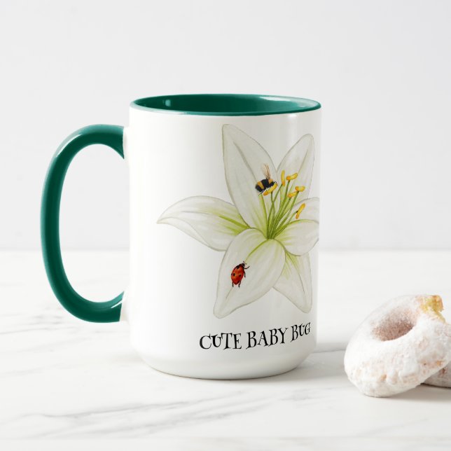 Caneca Red Ladybug cor-de-rosa Lily Flower (Com Donut)