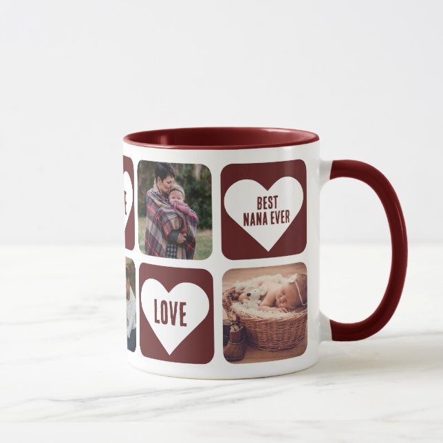 Caneca Red Love Heart Foto Best Nana Ever Mug (Direita)