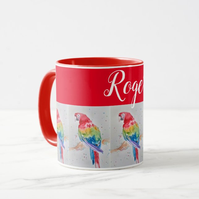 Caneca Red Macaw Pird Painting Whimat Art Mug (Frente Esquerda)