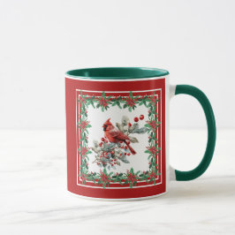 Caneca Red Mockingbird Poinsettia Borders Elegante