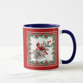 Caneca Red Mockingbird Poinsettia Borders Elegante