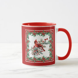 Caneca Red Mockingbird Poinsettia Borders Elegante