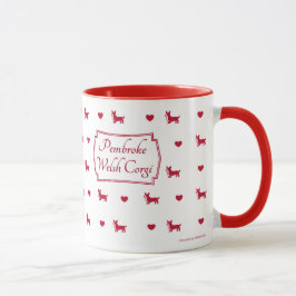 Caneca Red Pembroke Welsh Corgi Mug Com Corações