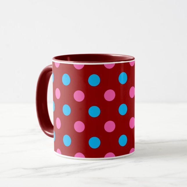 Caneca Red Pink Blue Polka Dot Pattern (Frente Esquerda)