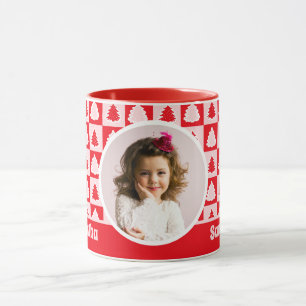 Caneca Red Retro Christmas Tree Tartan Xadrez Kids Foto