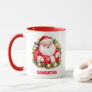 Caneca Red Retro Papai Noel Crianças de Natal Chocolate Q
