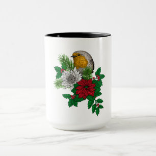 Caneca Red robin sobre decoração de Natal
