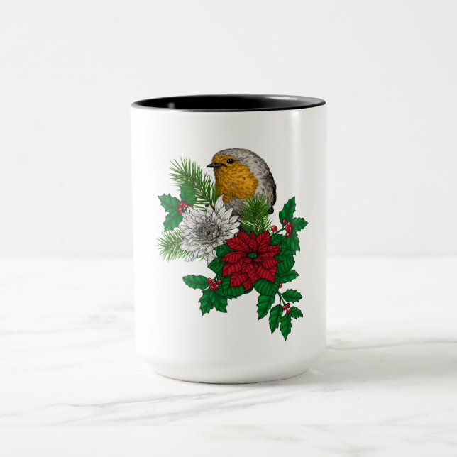 Caneca Red robin sobre decoração de Natal (Centro)