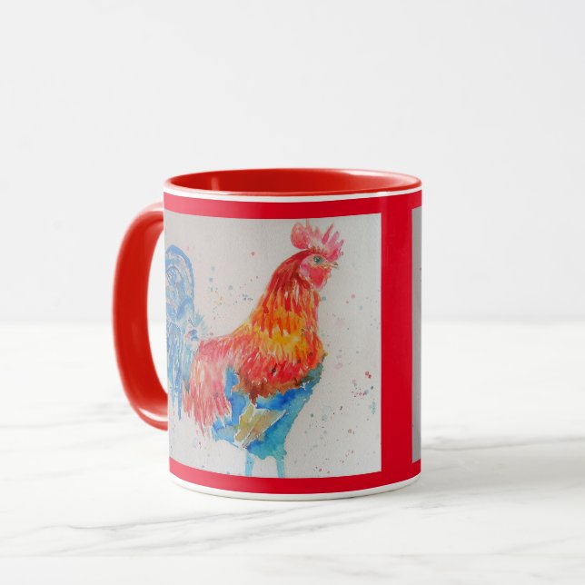 Caneca Red Rooster Watercolor Mug (Frente Esquerda)