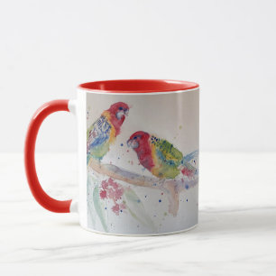 Caneca Red Rosella Parrot Watercolor Painting