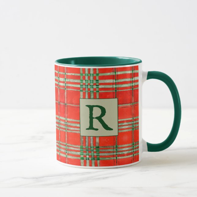 Caneca RED SCOTT TARTAN Hunter Green Combo Mug + Inicial (Direita)