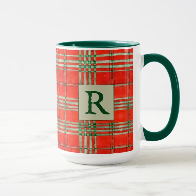 Caneca RED SCOTT TARTAN Tall Green Combo Mug + Inicial (Direita)