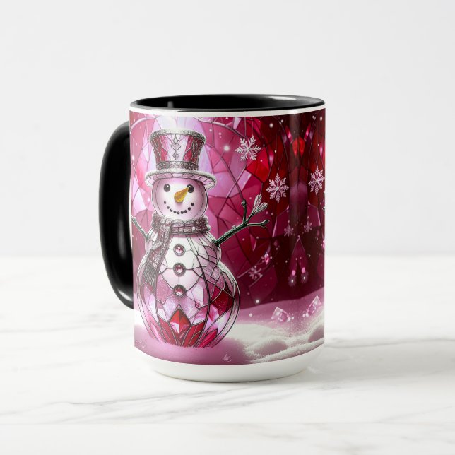 Caneca Red Snowman Snowflakes Holiday Mug (Frente Esquerda)