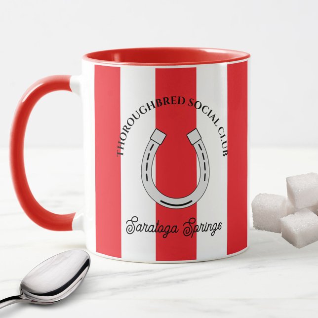 Caneca Red Stripes Horsferes, Clube Social de Cristo (Thoroughbred Horse Racing Social Club Custom Mug in Red)