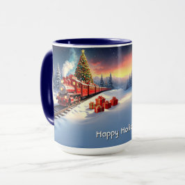 Caneca Red Train Christmas Tree Holiday Mug