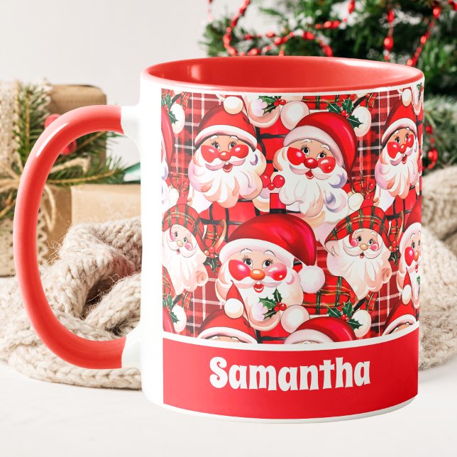 Caneca Red Vintage Santa Claus Tartan Xadrez Natal (Criador carregado)