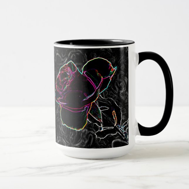 Caneca Red & Violet Neon Rosas Ocultas em Preto  (Direita)