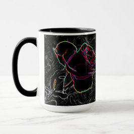 Caneca Red & Violet Neon Rosas Ocultas em Preto 