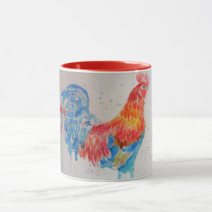 Caneca Red Watercolor Rooster Bom Dia Sunshine Mug