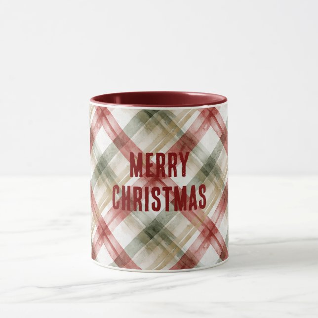 Caneca Red White Green Plaid Stripes Christmas (Centro)