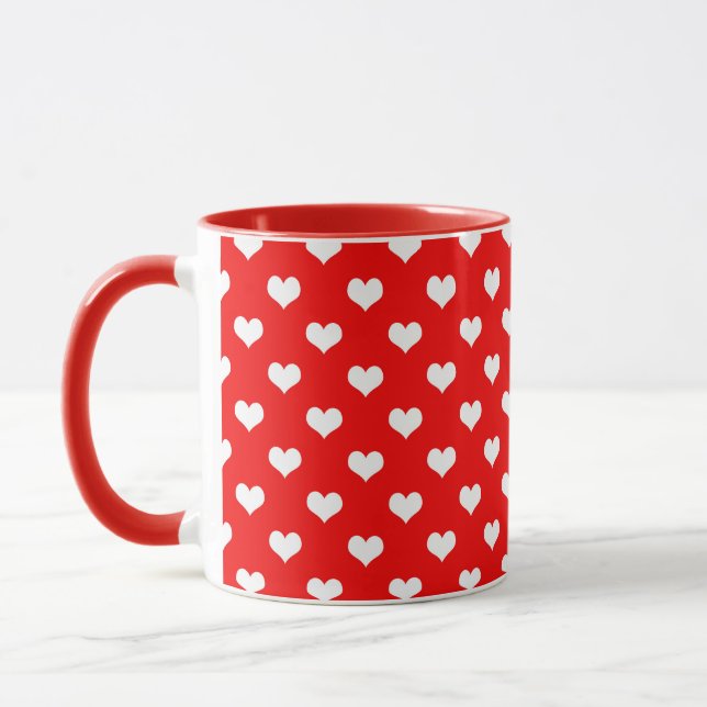 Caneca Red White Love Heart Pattern Design (Esquerda)