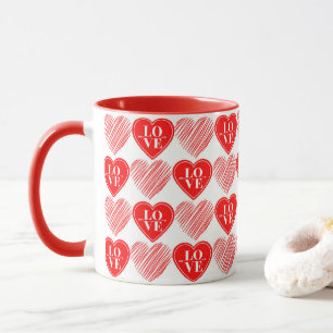 Caneca Red White Love Hearts Mug