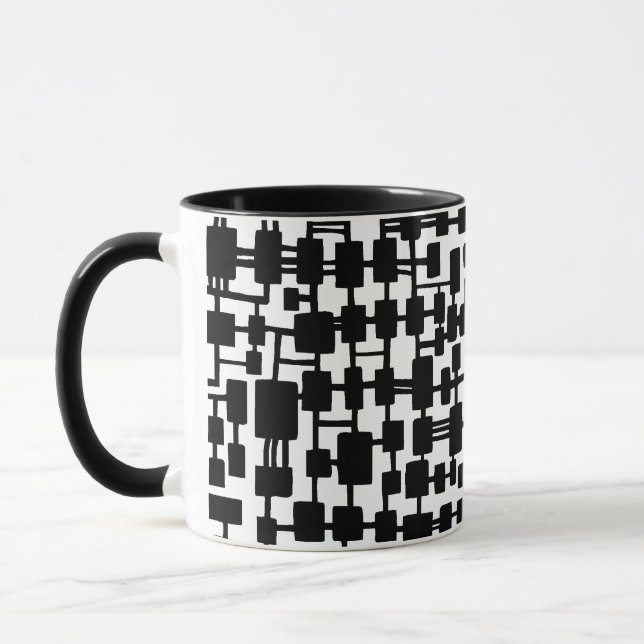Caneca Rede abstrato - Preto em Branco (Esquerda)