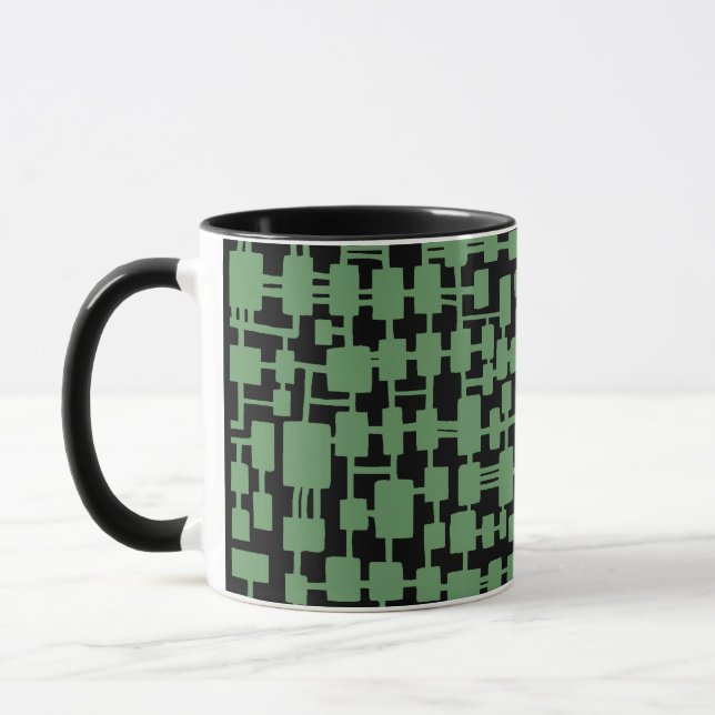 Caneca Rede abstrato - Verde do Exército em Preto (Esquerda)