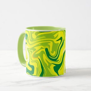 Caneca Redemoinhos Abstratos Fluídos em Amarelo e Verde