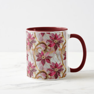 Caneca Redemoinhos Dourados Burgundy Rosa Natal Poinsetti
