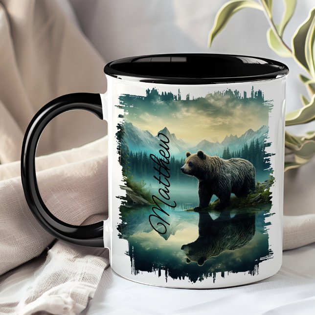 Caneca Reflexão da Floresta do Urso Castanho Grizzly (Criador carregado)