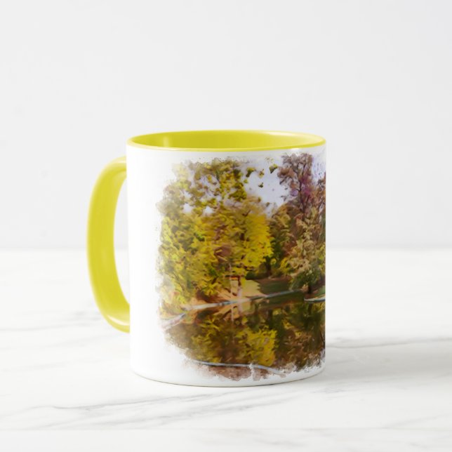 Caneca Reflexão do Parque Amarelo de outono - Cores de Ág (Frente Esquerda)