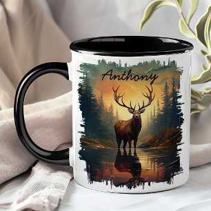 Caneca Reflexo da Floresta do Alce ao Nascer do Sol