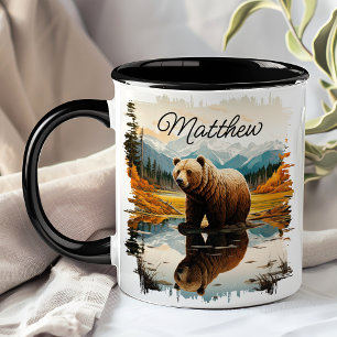 Caneca Reflexo do Lago da Montanha do Urso Pardo Cinzento