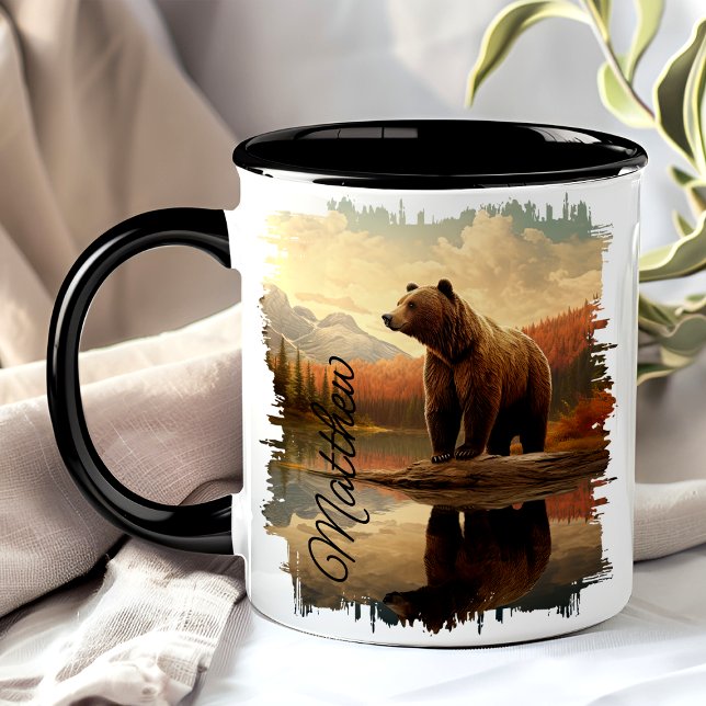 Caneca Reflexo do Lago do Urso Pardo Cinzento (Criador carregado)