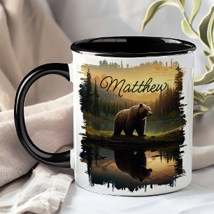 Caneca Reflexo do Urso Pardo no Lago Sunset