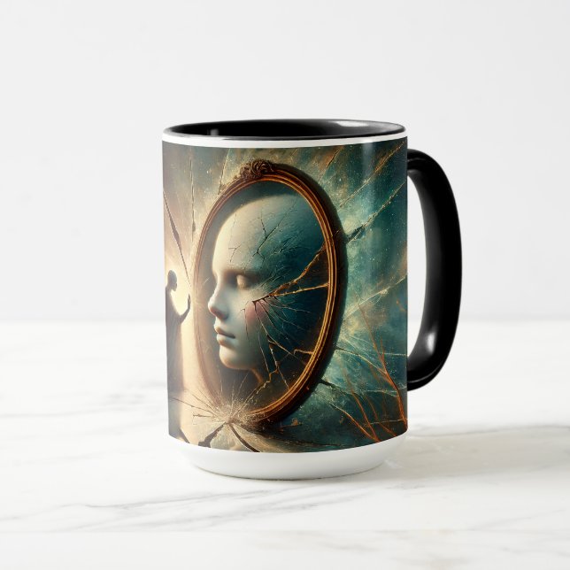 Caneca Reflexões Fraturadas: Mug Espelho Surreal (Frente Esquerda)