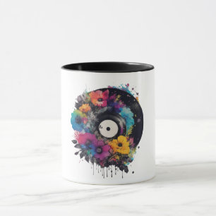 Caneca Registro de vinilo com flores coloridas