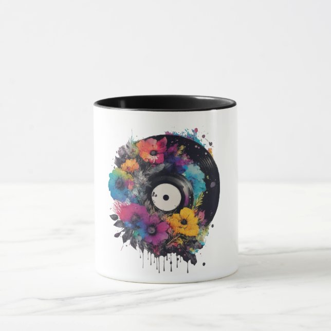 Caneca Registro de vinilo com flores coloridas (Centro)