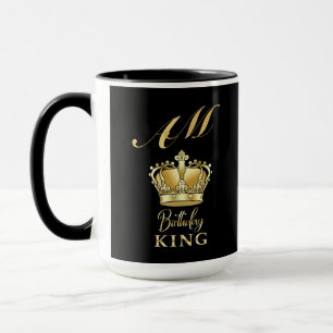 Caneca Rei de Aniversário Coroa Dourada Monograma Luxo Re
