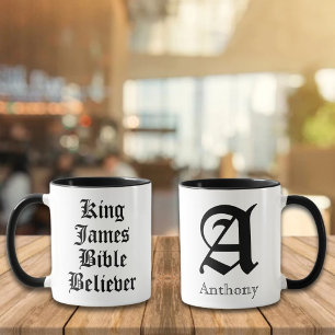 Caneca Rei James Bíblia Acredita no nome personalizado cr