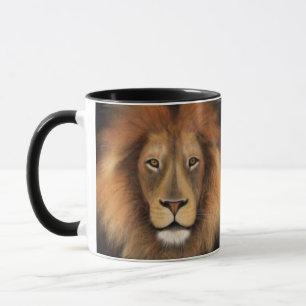 Caneca rei leão da selva realista masculino aquarela