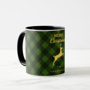Caneca Reindedo de Xadrez Verde e Negro de Natal