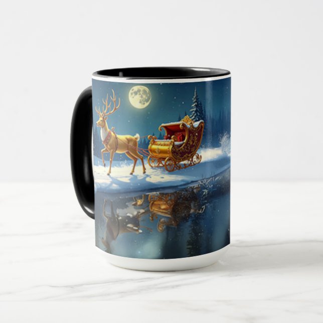 Caneca Reindeer Christmas Sleigh Holiday Mug (Frente Esquerda)