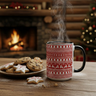 Caneca Reindeer Clássico de Natal Vermelho e Branco