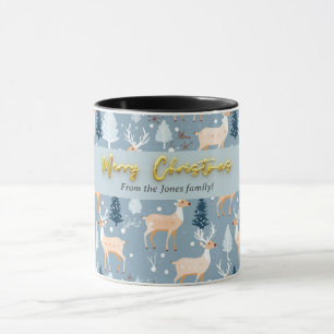 Caneca Reindeer Cute Moderno Floco de Neve Azul Pastel El