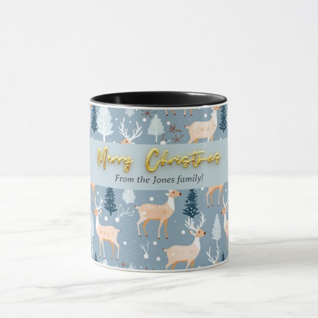 Caneca Reindeer Cute Moderno Floco de Neve Azul Pastel El (Centro)