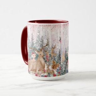 Caneca Reindeer de Aquarela Rosa, Snowman Feliz Natal