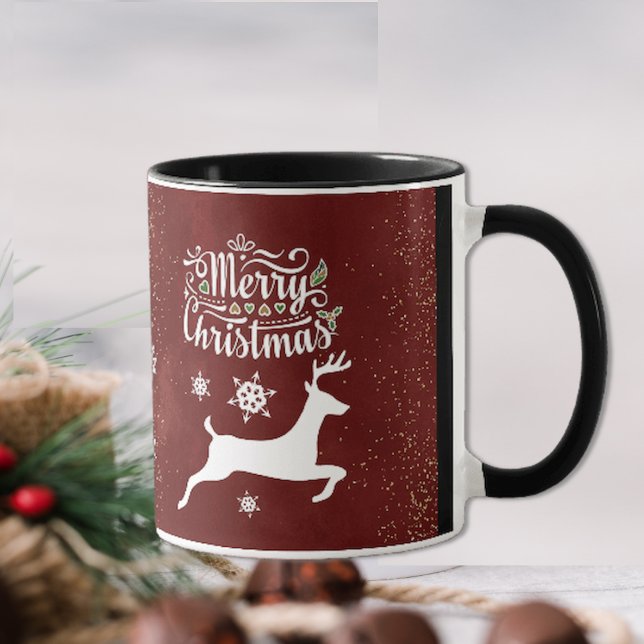 Caneca Reindeer de Natal em Burgundy (Criador carregado)
